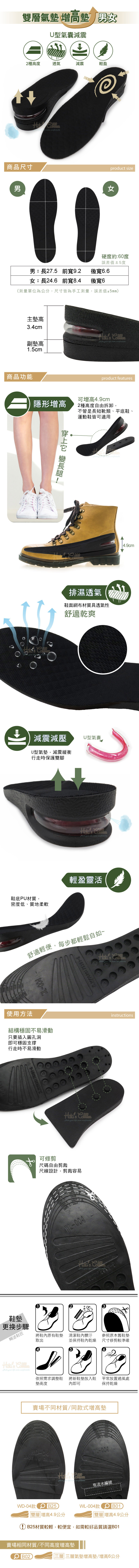 增高墊．雙層增高5公分．PU氣墊增高鞋墊．康熙郭彥甫來了推薦【鞋鞋俱樂部】【906-B01】