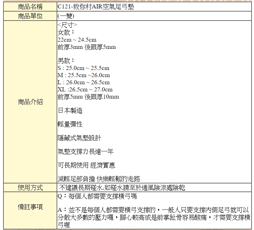 鞋墊．敉你村AIR空氣足弓墊 輕量彈性 隱藏式氣墊 經濟實惠【鞋鞋俱樂部】【906-C121】