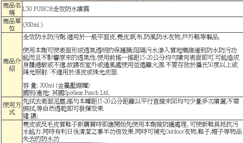 防水噴霧．PUNCH全效戶外防水噴霧．戶外全效防水．1瓶【鞋鞋俱樂部】【906-L50】